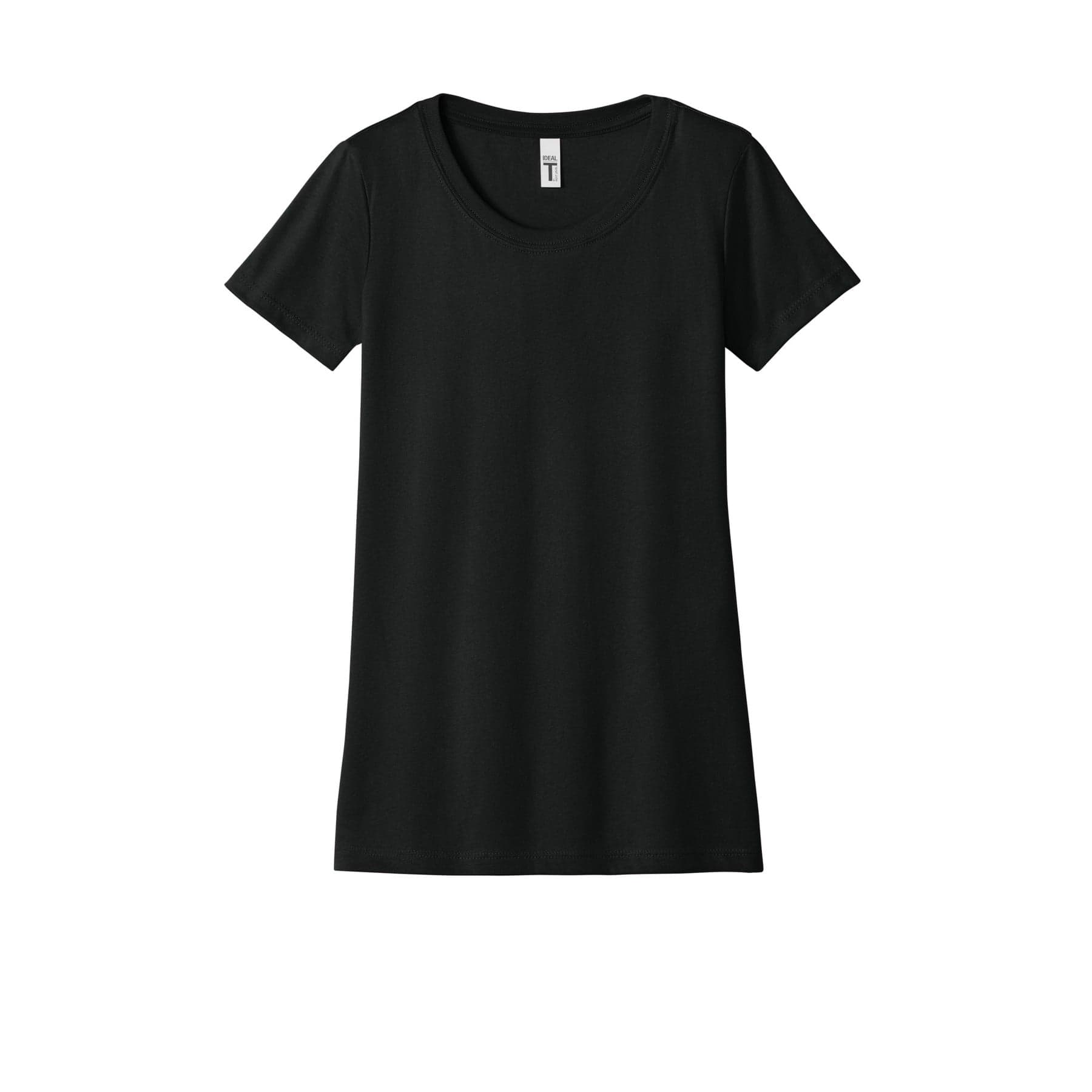 Plain black women's slim fit cotton polyester t-shirt, front view