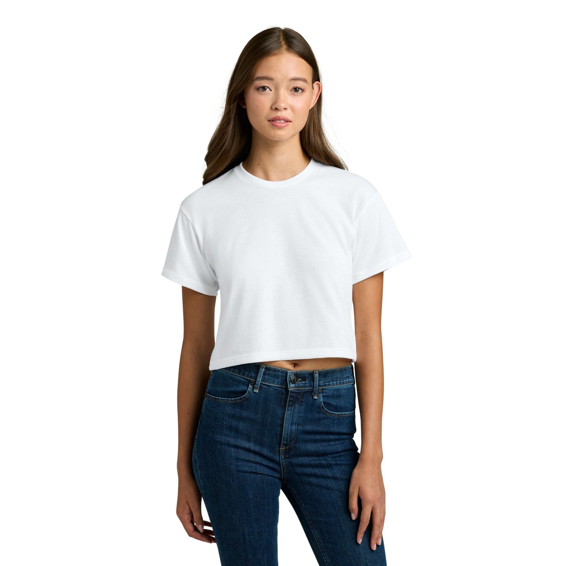 Plain dark gray women's cropped cotton polyester t-shirt, front view