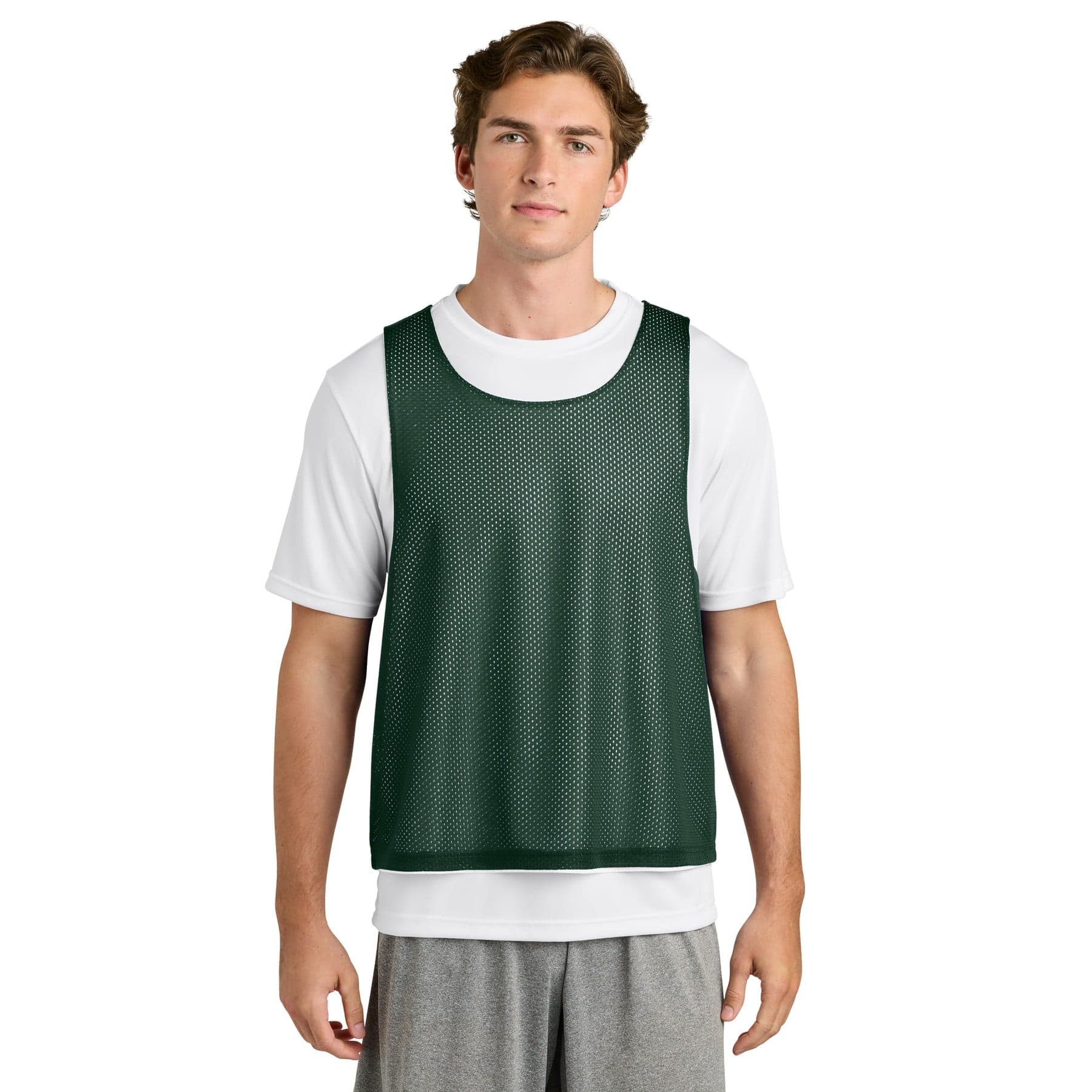 Men's Polyester Tank Top — Forest Green/ White — product photo
