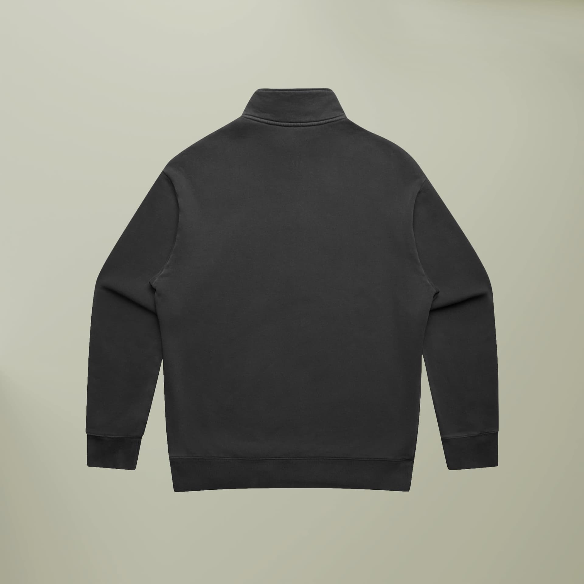 Plain faded black unisex relax faded half zip sweatshirt, front view