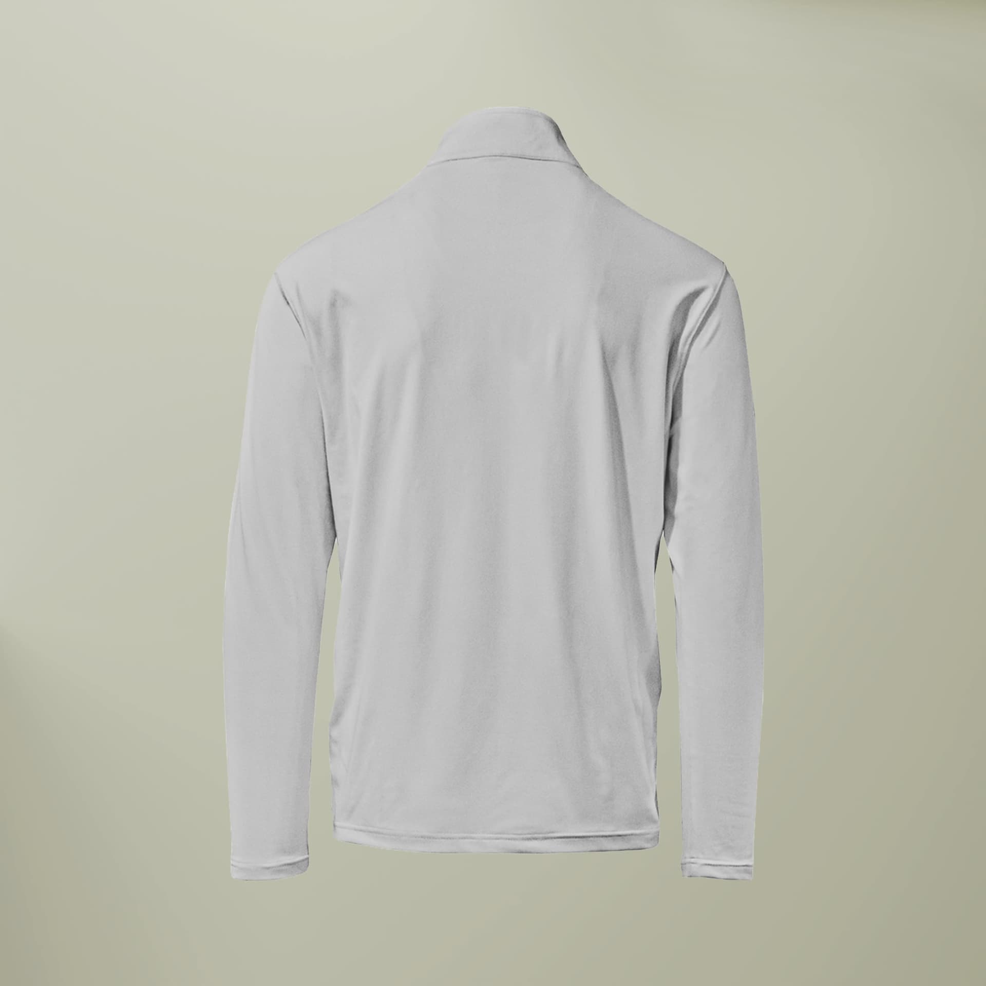Plain pearl grey men' midweight quarter zip, front view