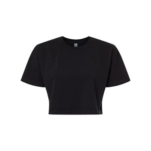 Plain true black women's garment-dyed heavyweight cropped tee, front view