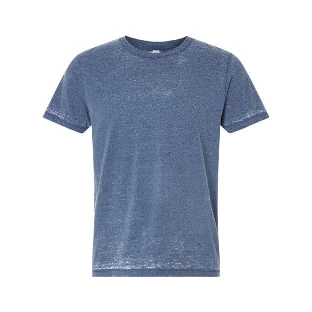 Plain denim unisex acid wash burnout t-shirt, front view