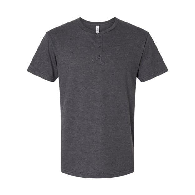 Plain heather charcoal unisex cvc henley tee, front view