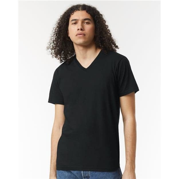 Plain heather charcoal unisex cvc v-neck tee, front view