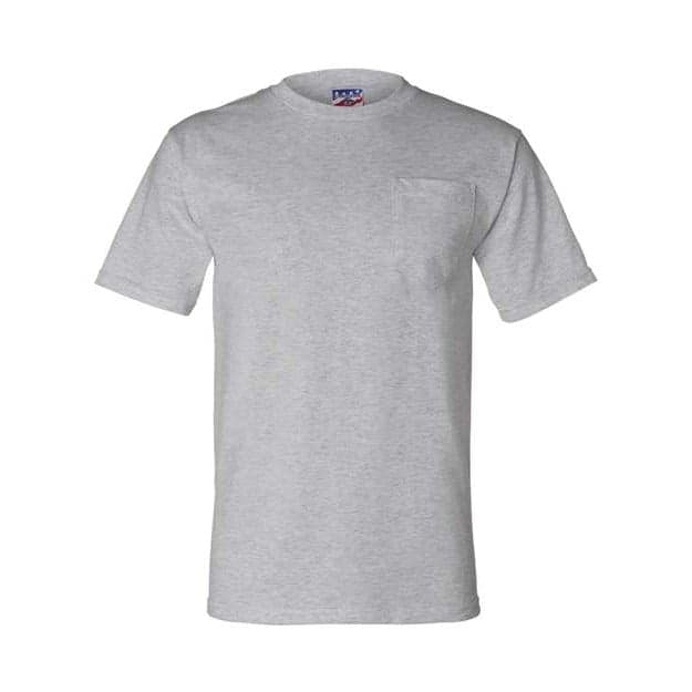 Plain dark ash unisex union-made pocket t-shirt, front view