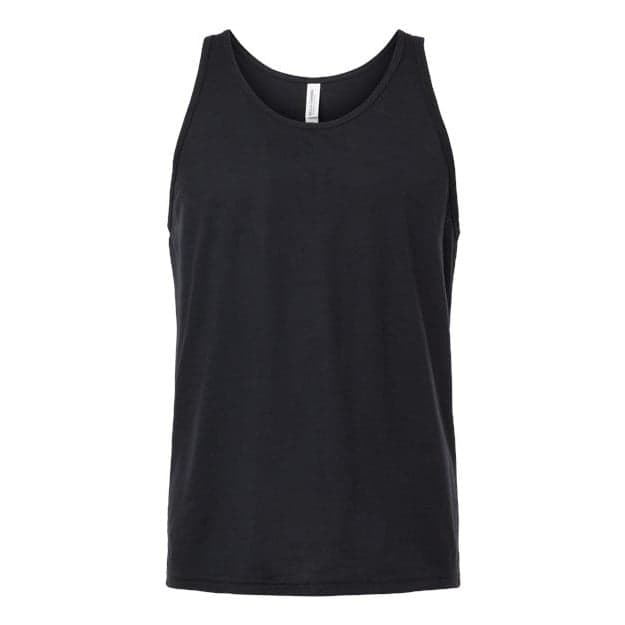 Plain charcoal black triblend unisex triblend tank, front view