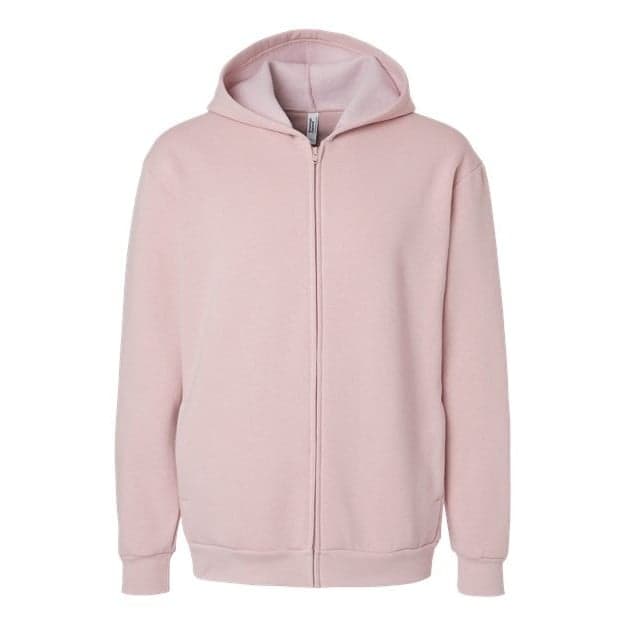 Plain blush unisex reflex fleece full-zip hoodie sweatshirt, front view