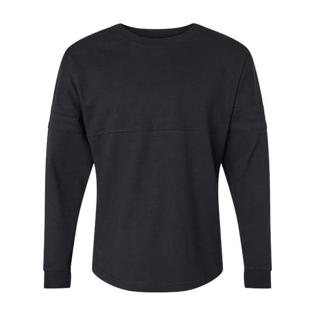 Plain navy women's pom pom long sleeve jersey t-shirt, front view