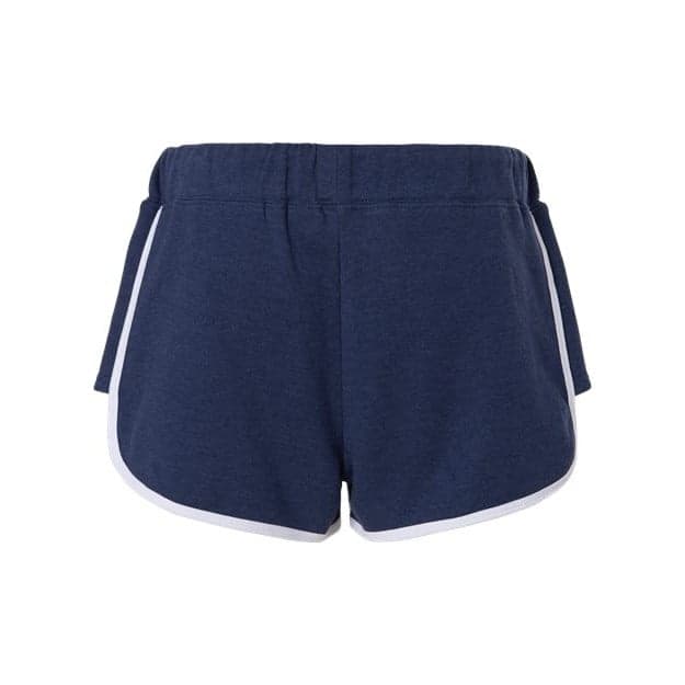Plain navy heather/ white women's french terry shorts, front view