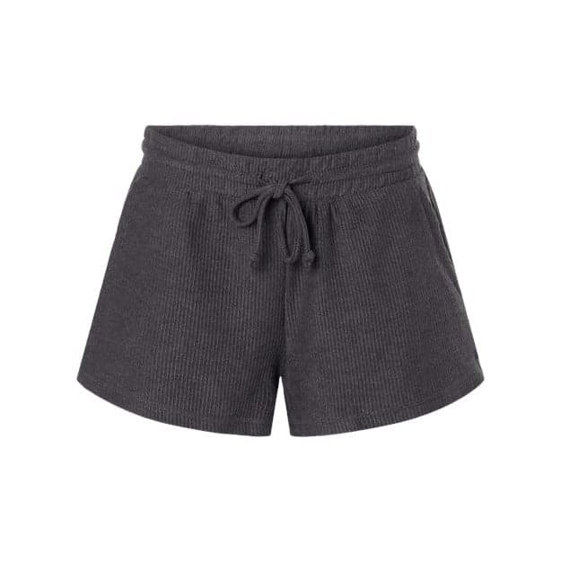 Plain navy women's ribbed knit shorts, front view