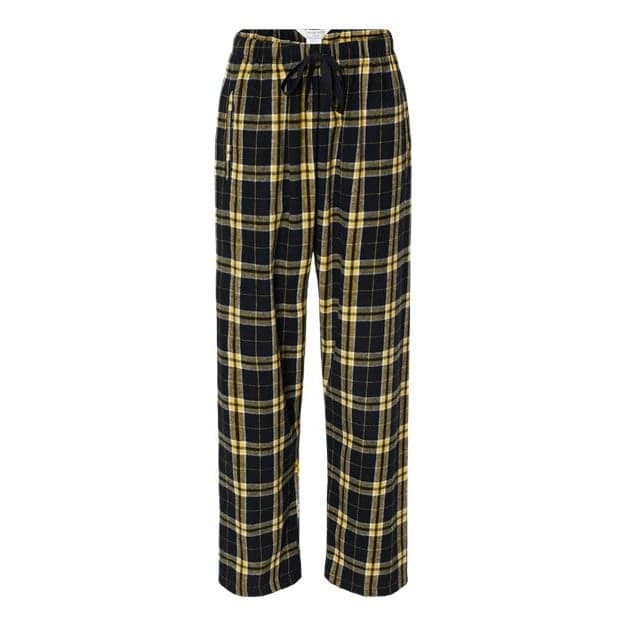Plain black/ gold women's haley flannel pants, front view
