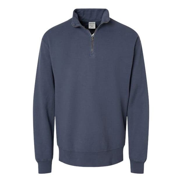 Plain anchor slate unisex garment-dyed quarter-zip sweatshirt, front view