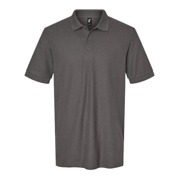 Plain charcoal unisex pique polo, front view