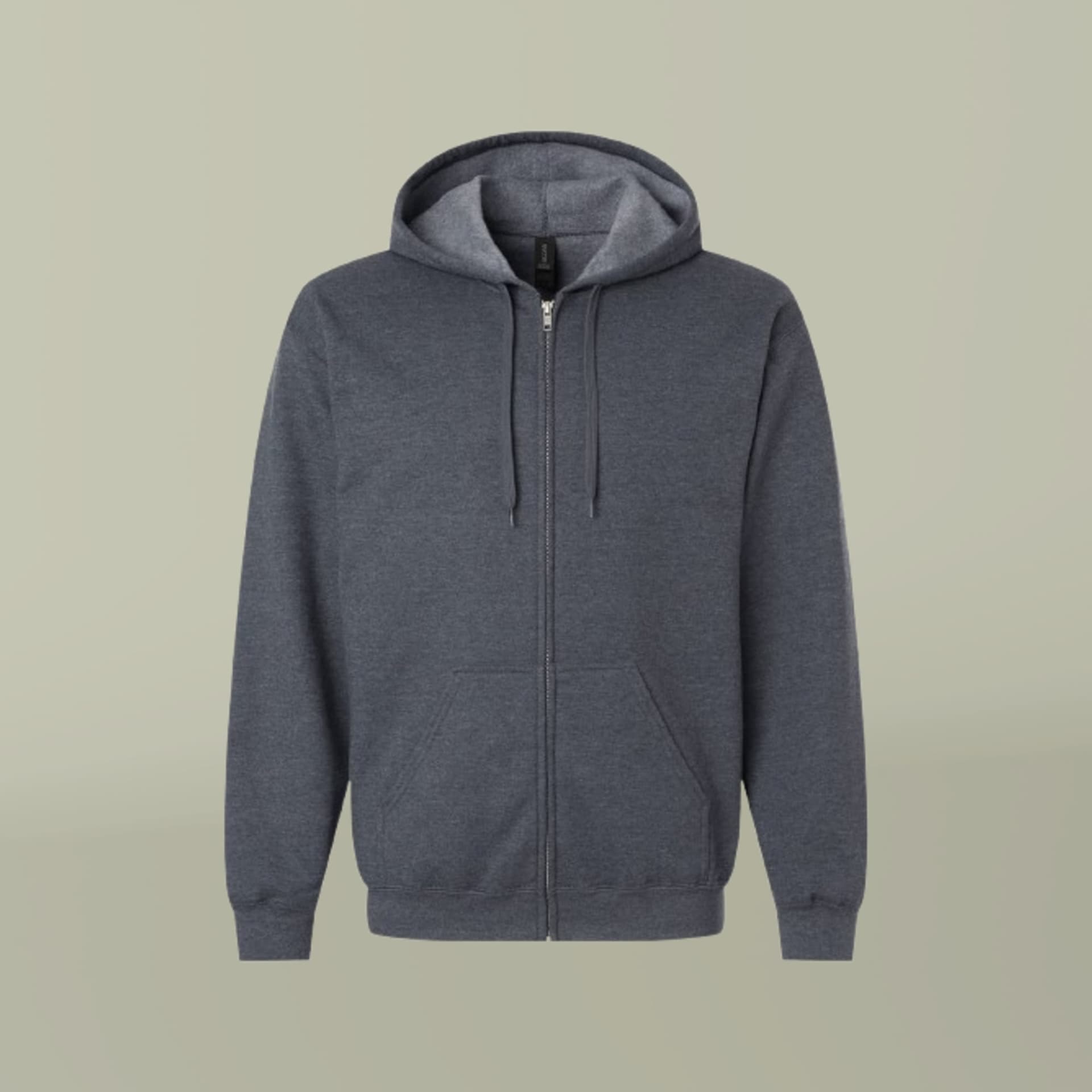 Plain dark heather unisex softstyle® full-zip hooded sweatshirt, front view
