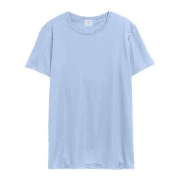 Plain light blue women's performance t-shirt, front view