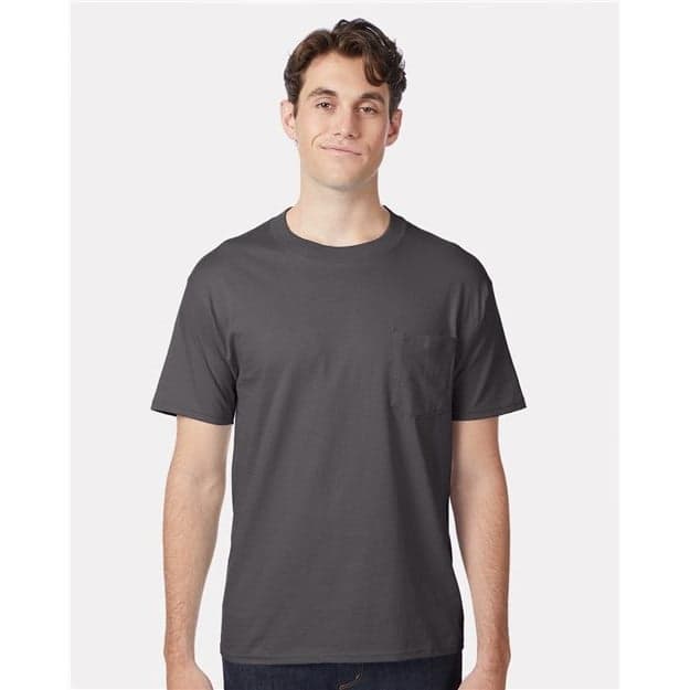 Plain smoke grey men's pocket t-shirt, front view