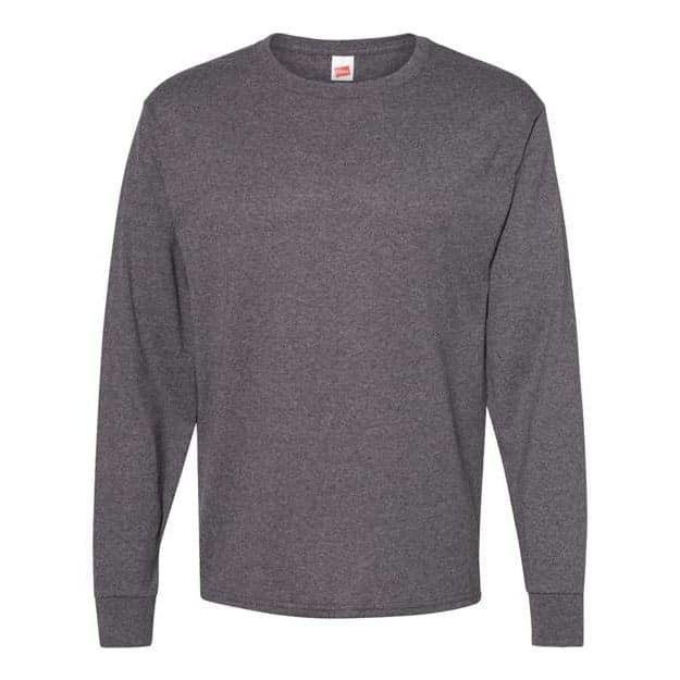 Plain smoke grey essential-t long sleeve t-shirt, front view