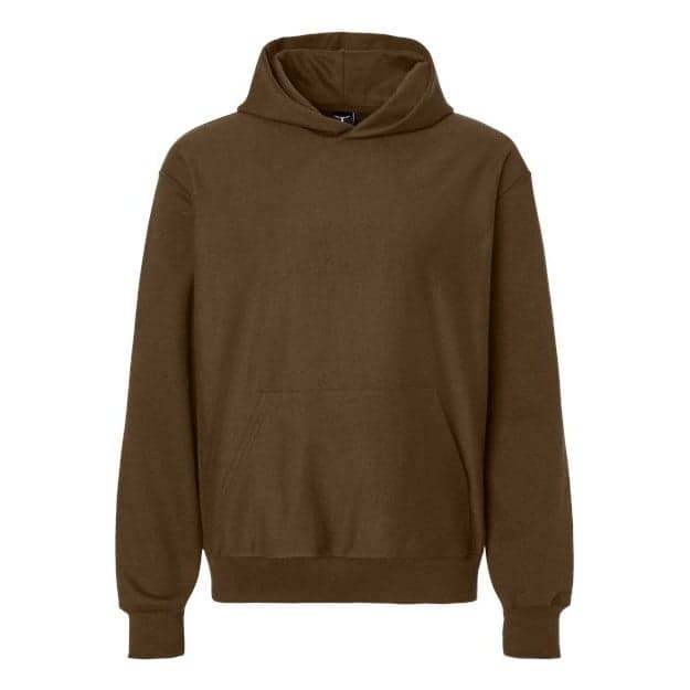 Plain army brown unisex premium heavyweight hooded sweatshirt, front view