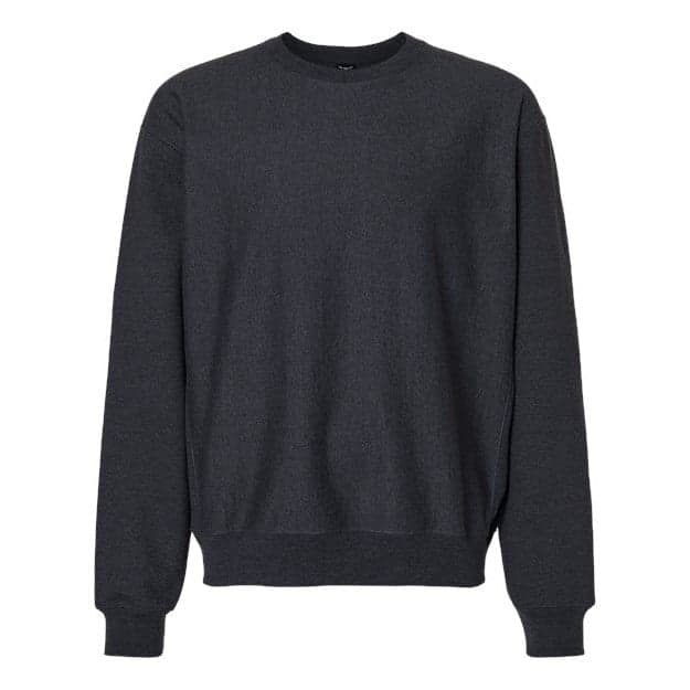 Plain charcoal heather unisex premium heavyweight crewneck sweatshirt, front view