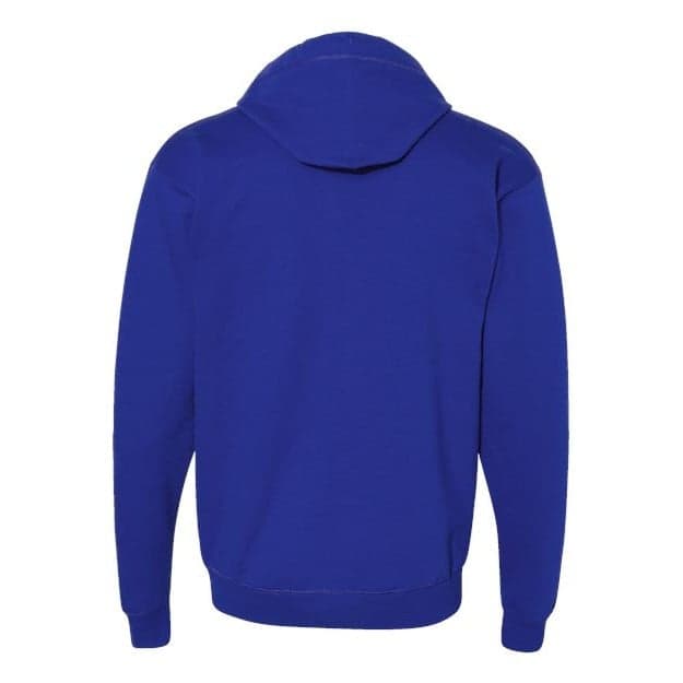 Plain deep royal full-zip hooded sweatshirt, front view
