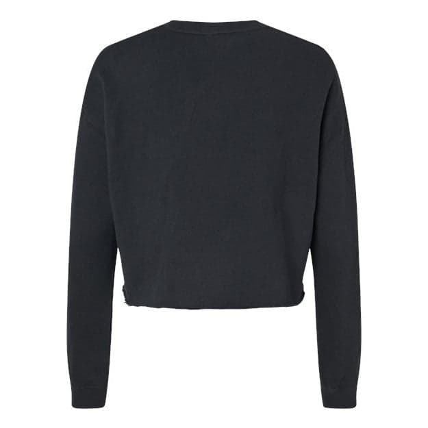 Plain black camo women's lightweight crop crewneck sweatshirt, front view