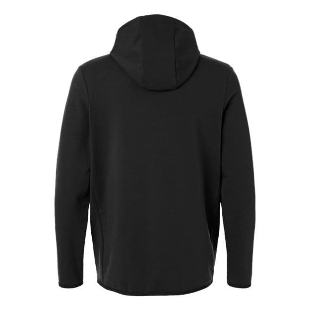 Plain black unisex perform full-zip hooded sweatshirt, front view