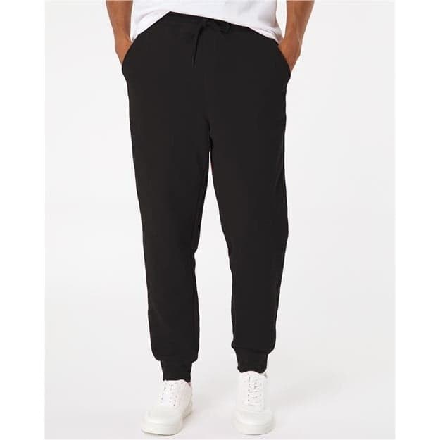 Plain black camo men's midweight fleece sweatpants, front view