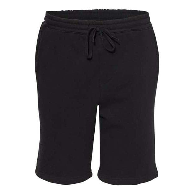 Plain black camo men's midweight fleece shorts, front view