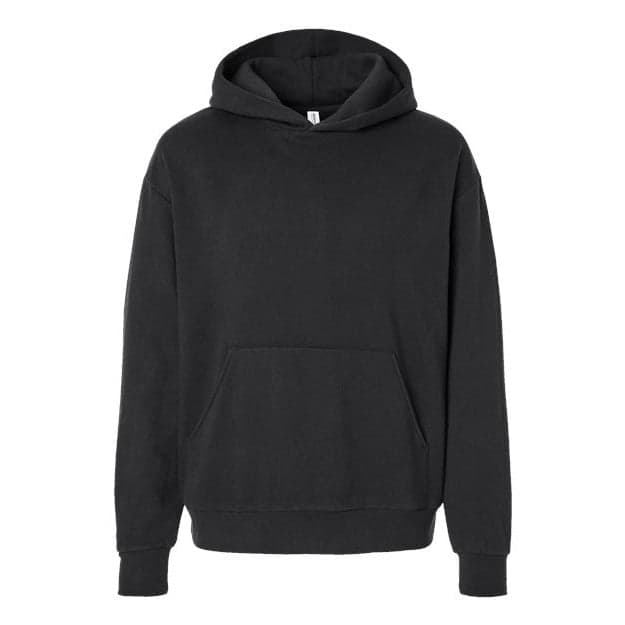 Plain black unisex avenue midweight hooded sweatshirt, front view
