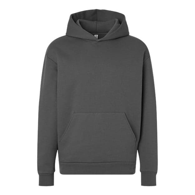 Plain pigment black unisex boulevard heavyweight hooded sweatshirt, front view