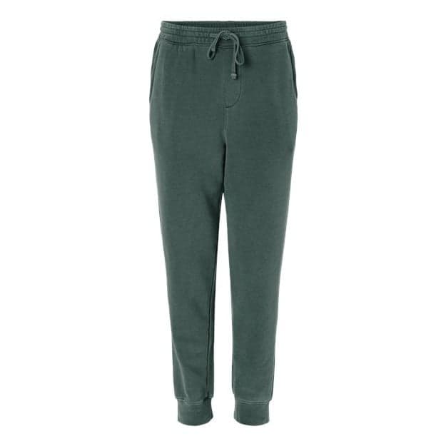 Plain pigment black unisex pigment-dyed fleece sweatpants, front view
