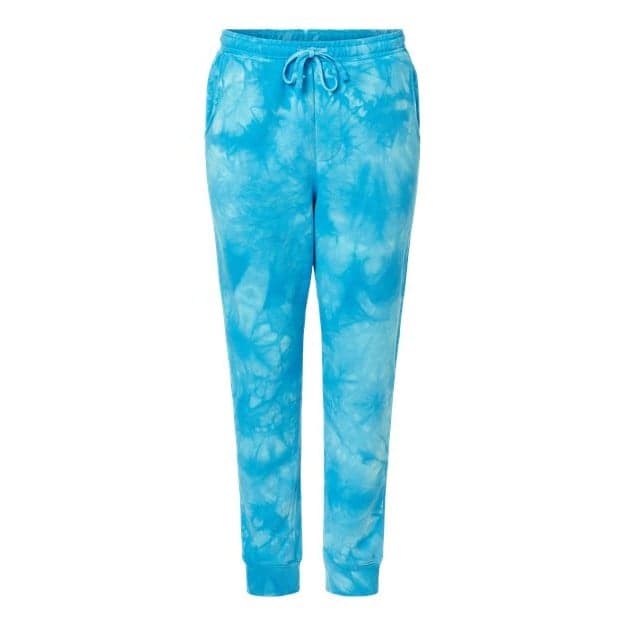 Plain tie dye aqua blue unisex tie-dyed fleece sweatpants, front view