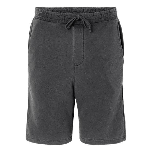 Plain pigment black unisex pigment-dyed fleece shorts, front view
