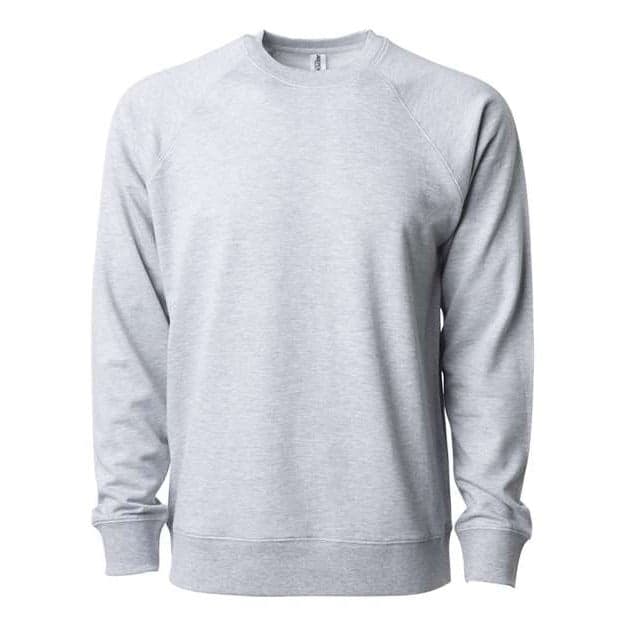 Plain athletic heather unisex icon lightweight loopback terry crewneck sweatshirt, front view
