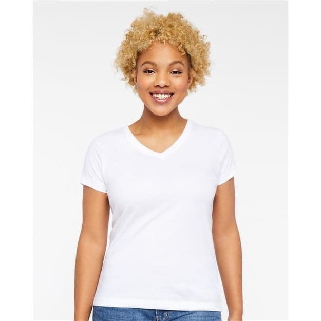 Plain papaya women's fine jersey v-neck tee, front view
