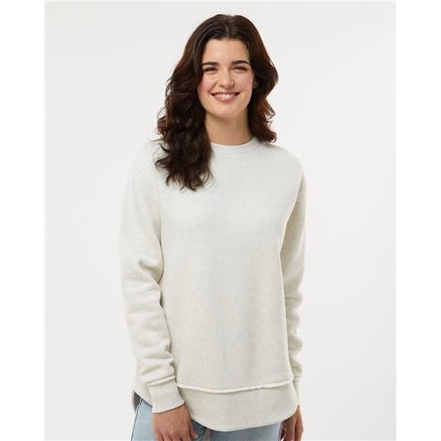 Plain granite heather women's weekend fleece crewneck sweatshirt, front view