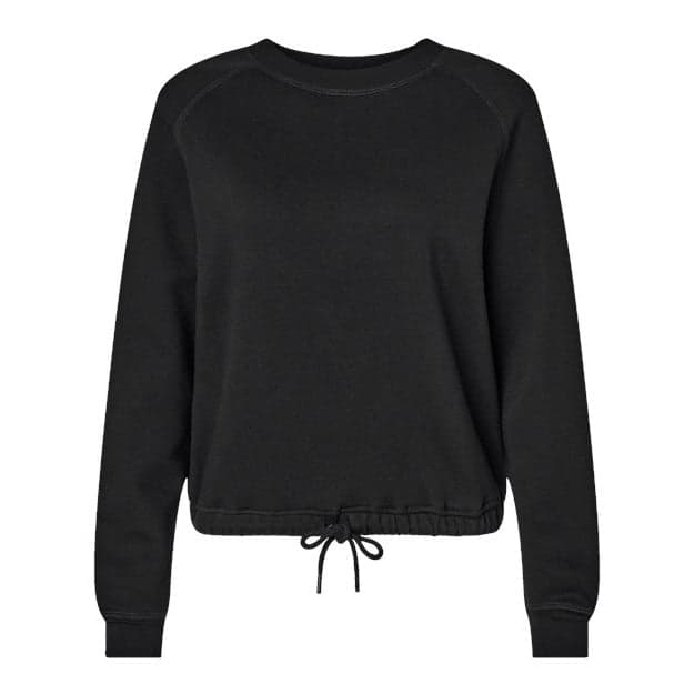 Plain black leopard women's relaxed 3-end boxy fleece crewneck sweatshirt, front view