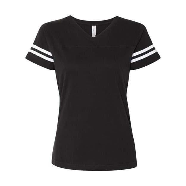 Plain vintage smoke/ white women's football v-neck fine jersey tee, front view