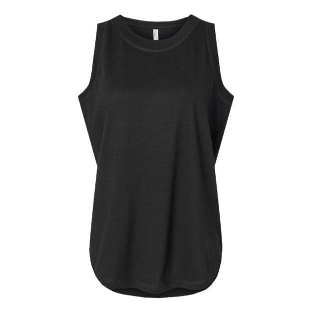 Plain black women's relaxed fine jersey tank, front view