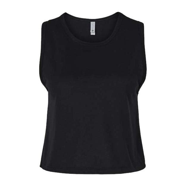 Plain black women's festival crop tank, front view