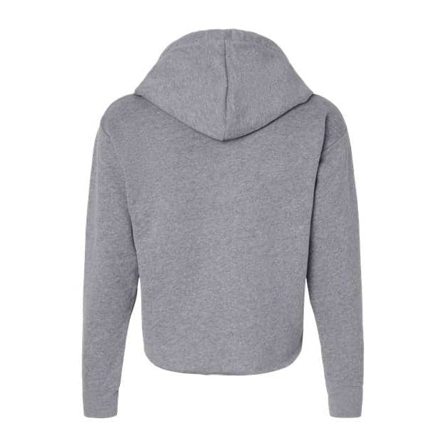 Plain stonewash denim women's laguna sueded raw edge crop hoodie sweatshirt, front view