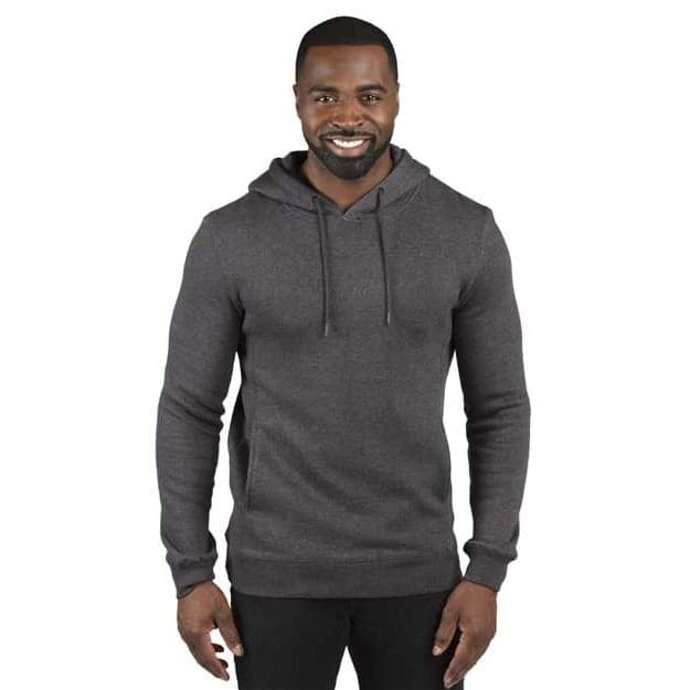 Plain charcoal heather unisex ultimate fleece pullover hooded sweatshirt, front view