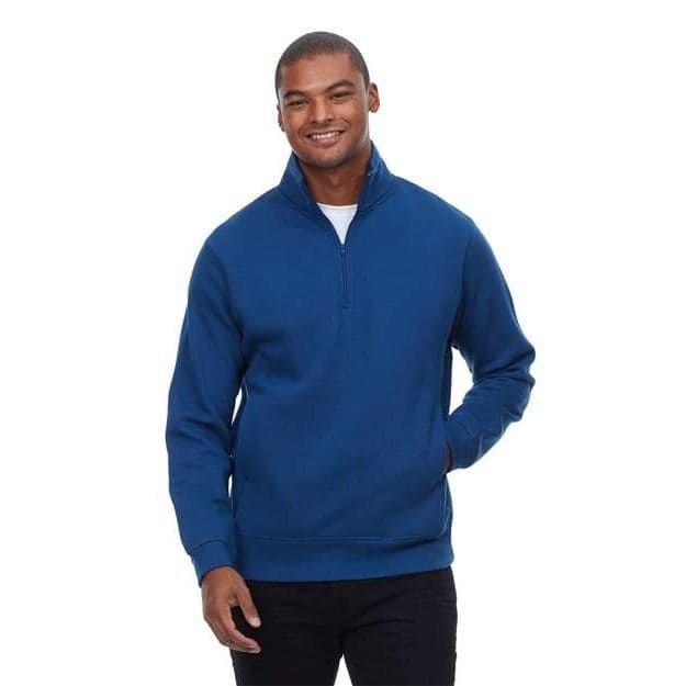 Plain navy unisex ultimate fleece quarter-zip sweatshirt, front view