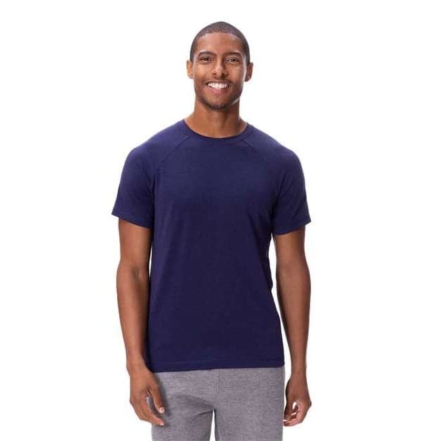 Plain navy unisex impact raglan t-shirt, front view