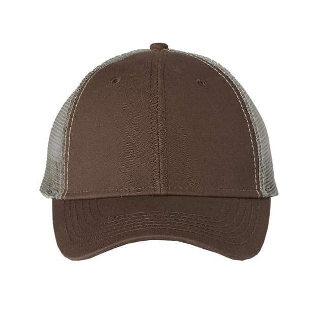 Plain black/ gold bio-washed trucker cap, front view