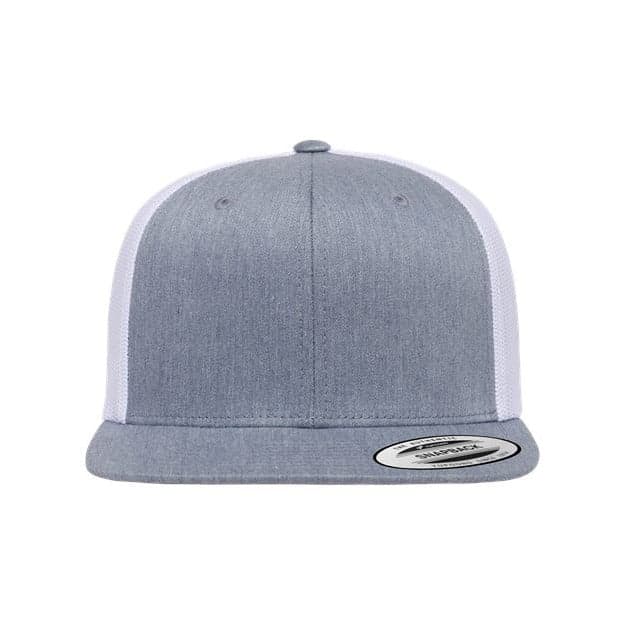Plain heather grey/ black retro high profile trucker cap, front view