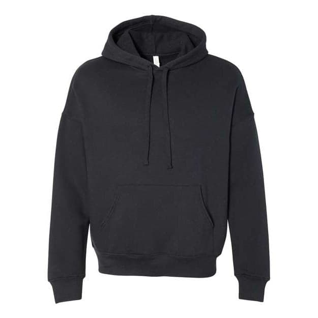 Plain dark grey unisex sponge fleece drop shoulder hoodie sweatshirt, front view