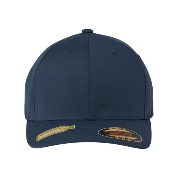 Plain navy sustainable polyester cap, front view