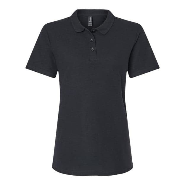 Plain navy women's pique polo, front view